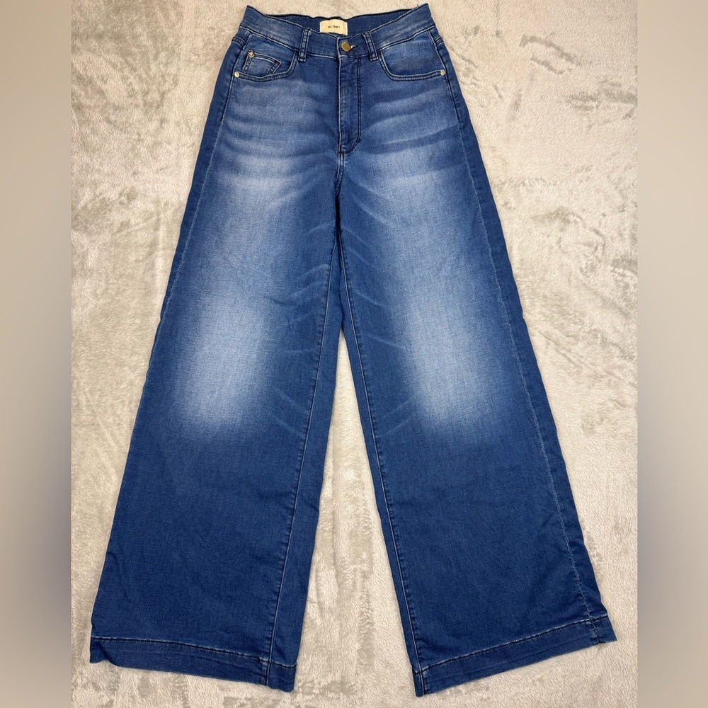 DL1961 Hepburn Wide Leg 32” Blue Jeans High Rise Orlena Wash Stretch Size 26 - Picture 5 of 13